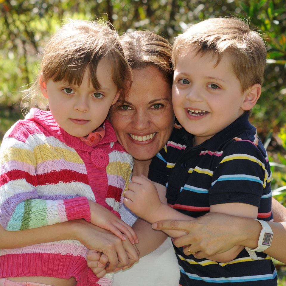 Maria Claudia Lutz, 42, and children Elisa, 11, and Martin, 10