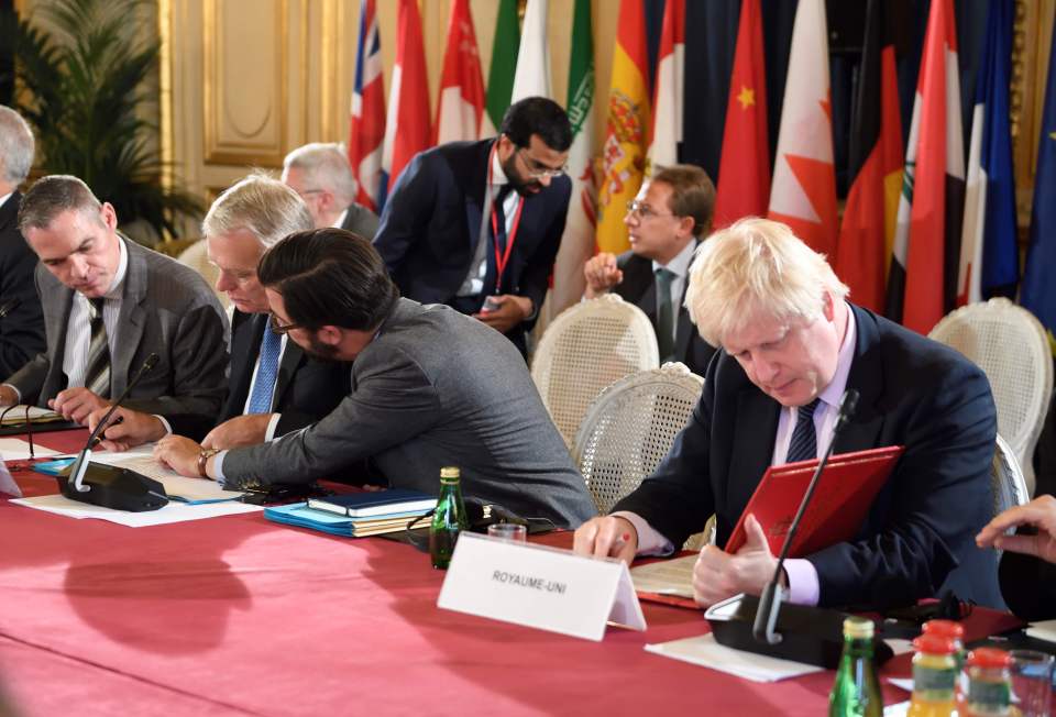 His French counterpart Jean-Marc Ayrault seemed to box out BoJo
