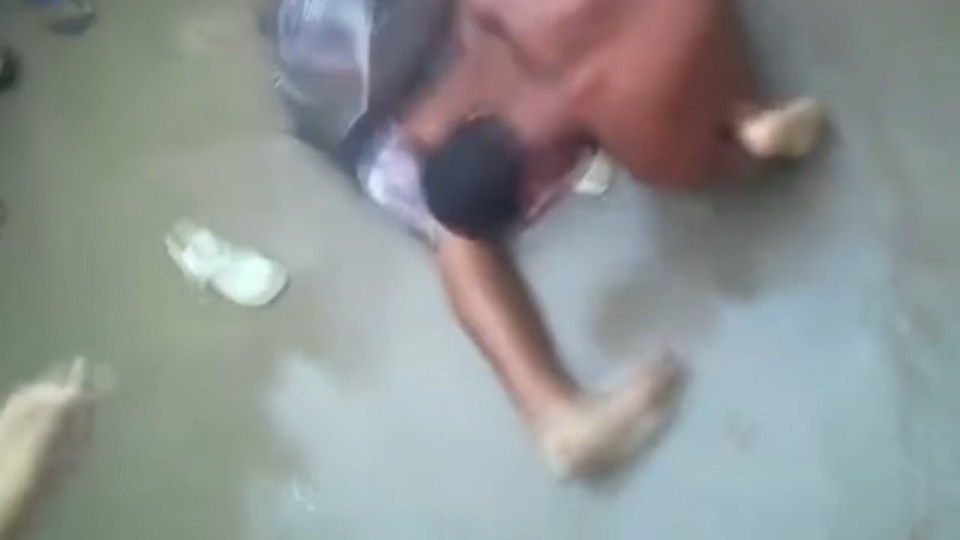 Even when an inmate is flat out on the floor his opponent carries on