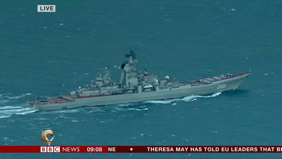 Russia nuclear-powered battleship Peter the Great was filmed cruising through the English Channel this morning