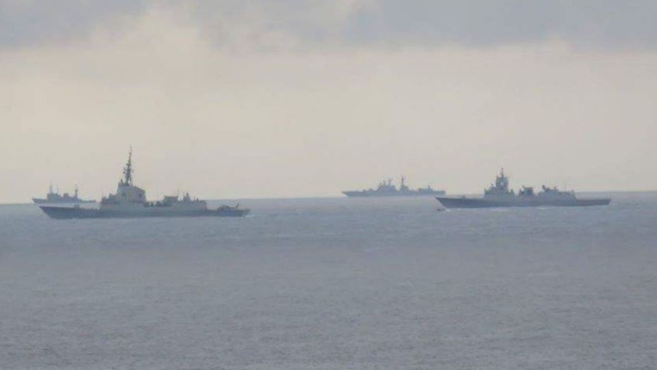 The fleet was snapped by the deck of a North Sea oil rig yesterday afternoon