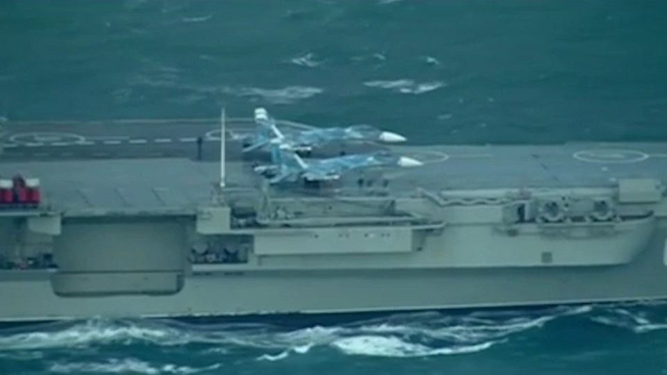 Sukhov fighter jets were clearly visible on the deck of the 300m-long carrier, that is leading a taskforce to Syria's eastern Mediterranean coast