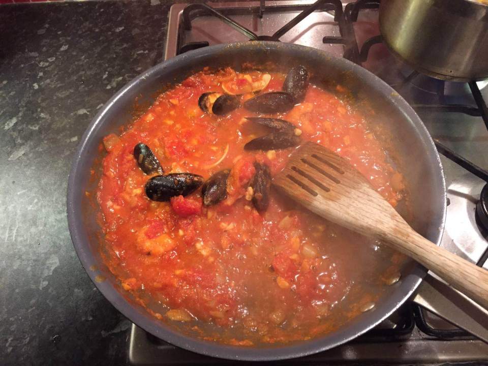 The frutti di mare cooks down into a sauce