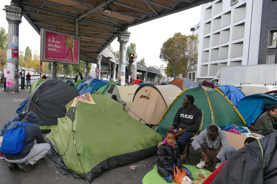 Migrants camp at Quai Stalingrad, Paris, France - 28 Oct 2016
