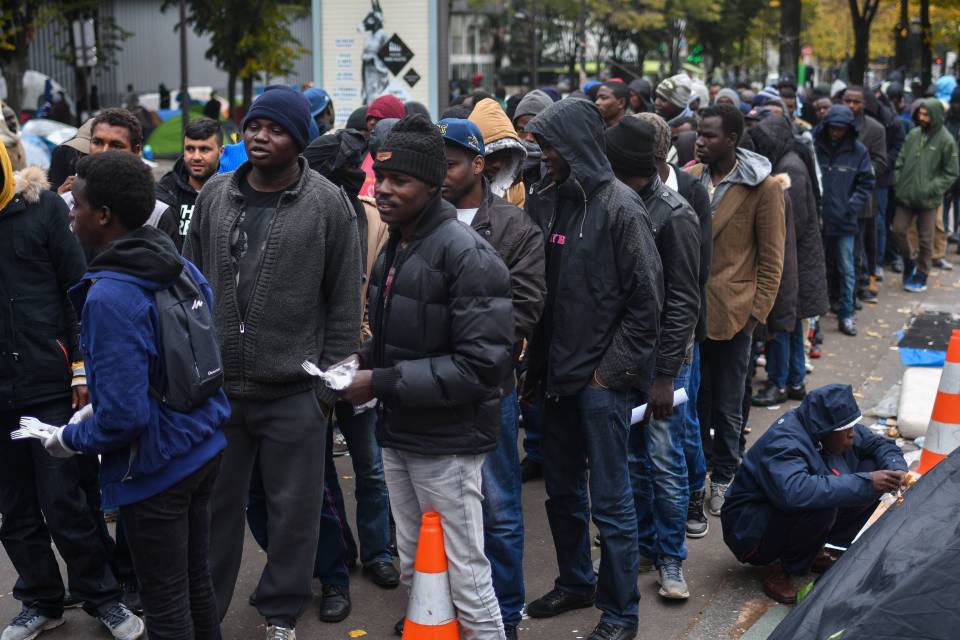 A migrant camp has sprung up on the streets in the north of Paris