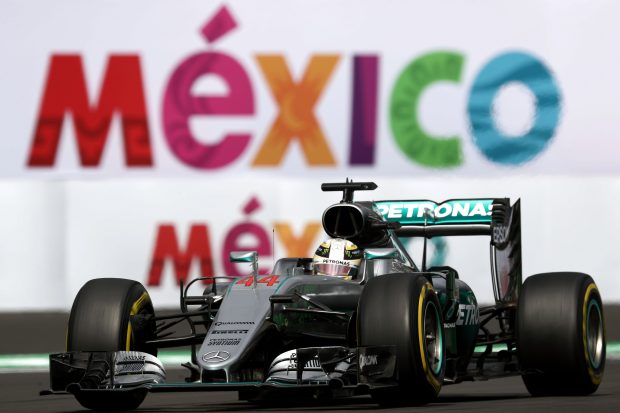 Lewis Hamilton of Great Britain driving the (44) Mercedes AMG Petronas F1 Team Mercedes F1 WO7 Mercedes PU106C Hybrid turbo on trackduring practice for the Formula One Grand Prix of Mexico at Autodromo Hermanos Rodriguez