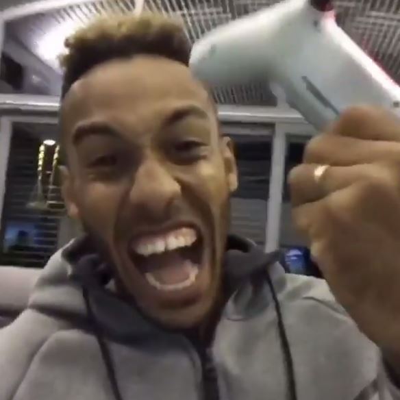 Aubameyang celebrates after scoring with Real Madrid