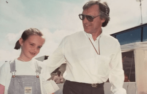 The adorable picture is in fact of Tamara Eccelstone and her Formula One boss father Bernie – taken at a race track years ago.