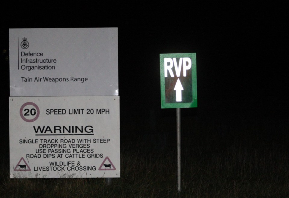 A sign at the entrance to the RAF Tain firing range where a soldier died 