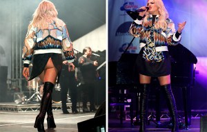 Louisa Johnson runs off stage after flashing her bare bum to audience when her skirt rips