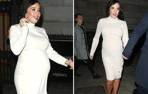 Pregnant Stephanie Davis looks glowing as she heads home after Beauty Awards