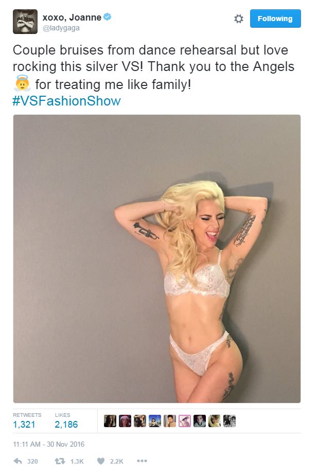 Gaga took to Twitter to post a picture of herself in her own VS lingerie