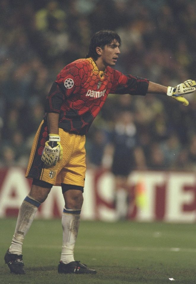 5 Nov 1997: Gianluigi Buffon of Parma in action during the UEFA Champions League match against Borussia Dortmund at the Westfalenstadion in Dortmund, Germany. Borussia Dortmund won 2-0. Mandatory Credit: Stu Forster /Allsport