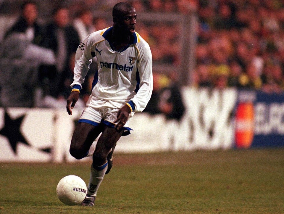 ITALY - NOVEMBER 04: CHAMPIONS LEAGUE 97/98 AC PARMA; Lilian THURAM/PARMA (Photo by Martin Rose/Bongarts/Getty Images)