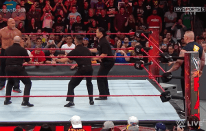 Goldberg and Brock Lesnar came face-to-face in the ring on Raw