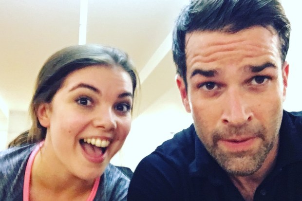 Chloe and me taking a little break in-between rehearsals for the Christmas special. As you can see, our dance has been working up a sweat!