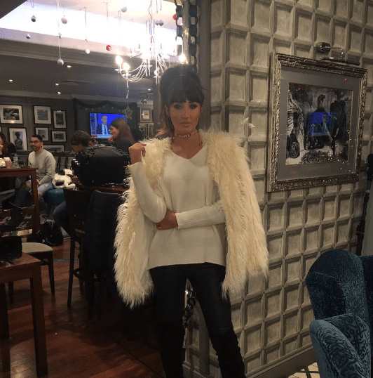 Megan looked glam in a furry jacket during filming