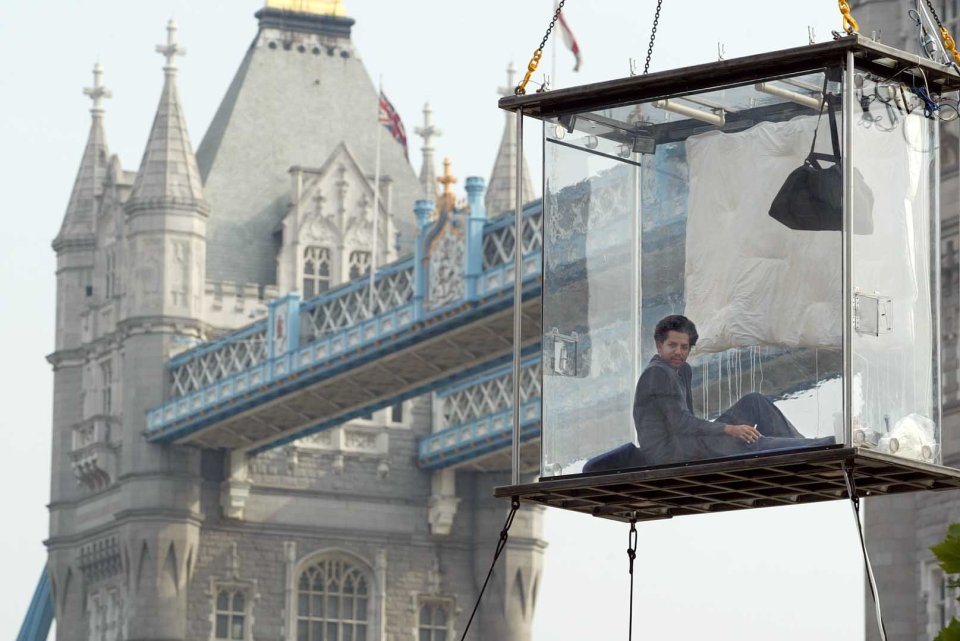 The endurance artist spent 44 days hanging from a crane near Tower Bridge