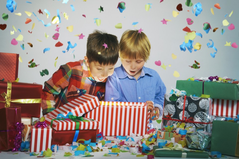 Kids opening presents
