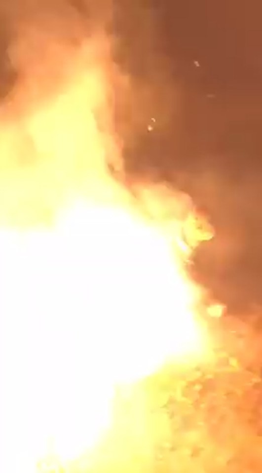 As the seven second long footage ends the firework explodes into a ball of flames