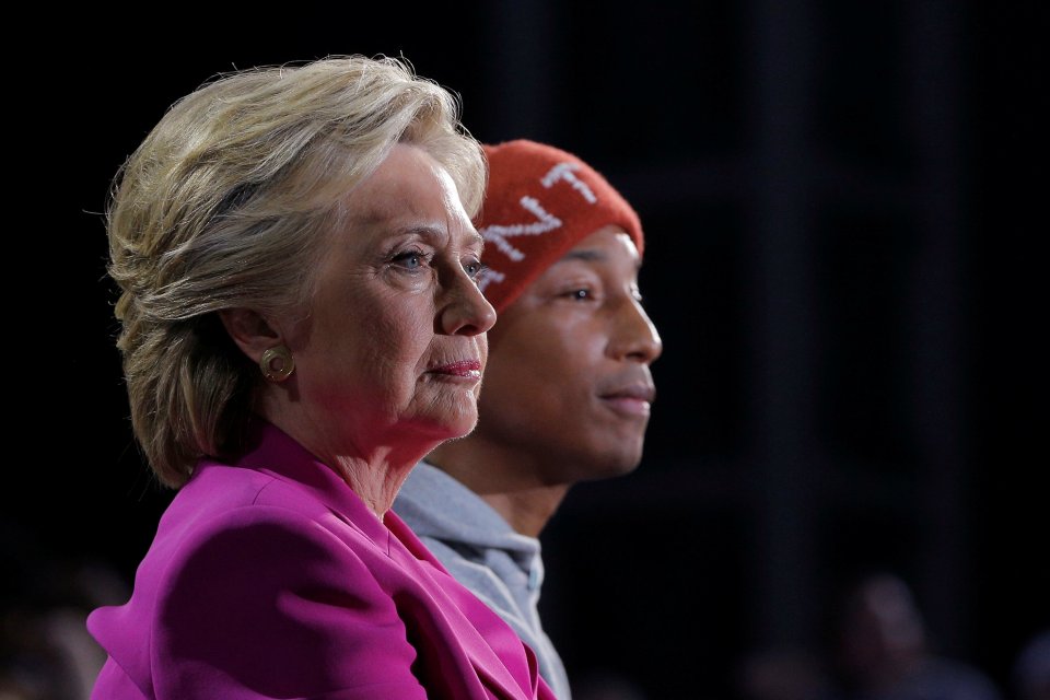 Fightback ... Clinton campaigned with musician Pharrell Williams in North Carolina on Wednesday