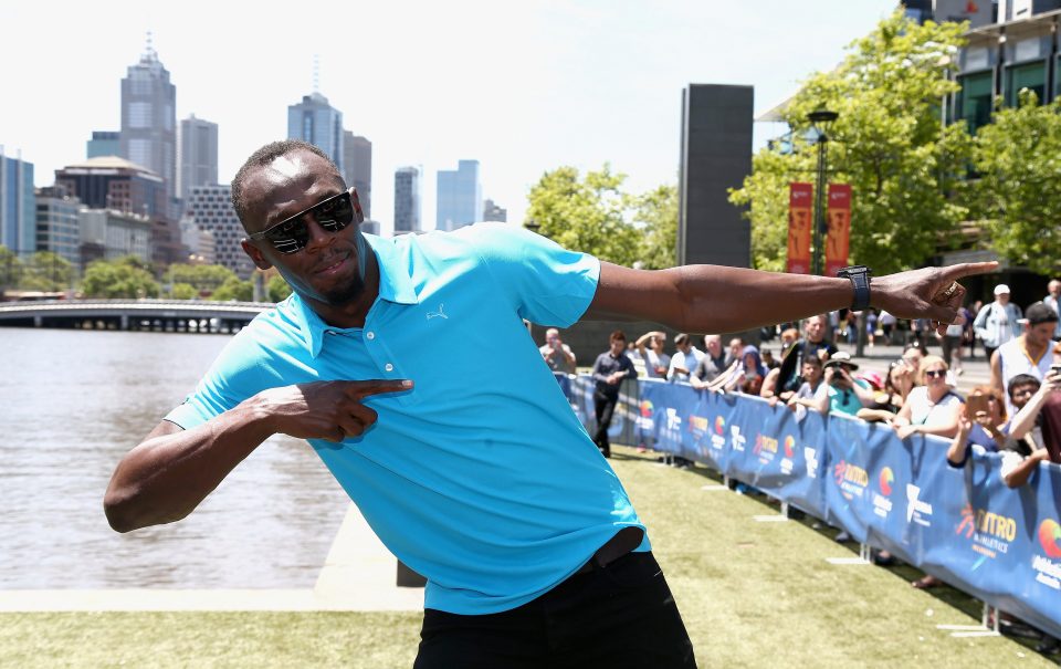 Bolt performs his celebration that is known around the world