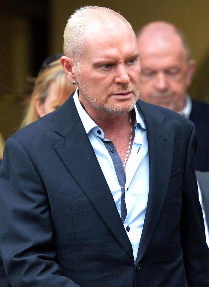 Footballer Paul Gascoigne leaves Dudley Magistrates Court in the west Midlands after pleading not guilty to a racially-aggravated public order offence at one of his 'An Evening With Gazza' shows last autumn