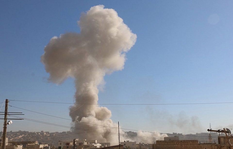 A Russian parachute bomb created a huge mushroom cloud after exploding in Syria