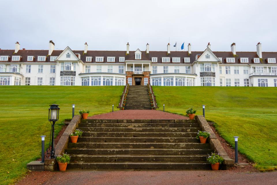 The Turnberry Hotel is a golf resort on the coast of the outer Firth of Clyde in southwestern Scotland owned by Donald Trump