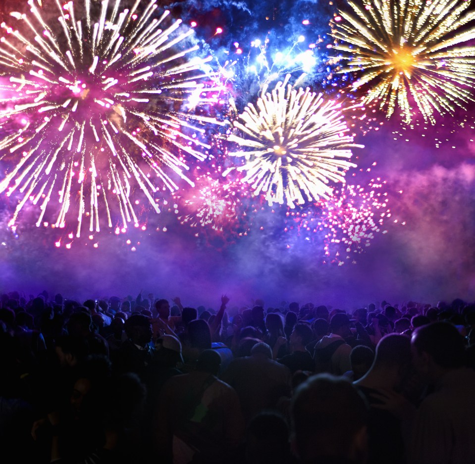 Crowd of people enjoying firework display