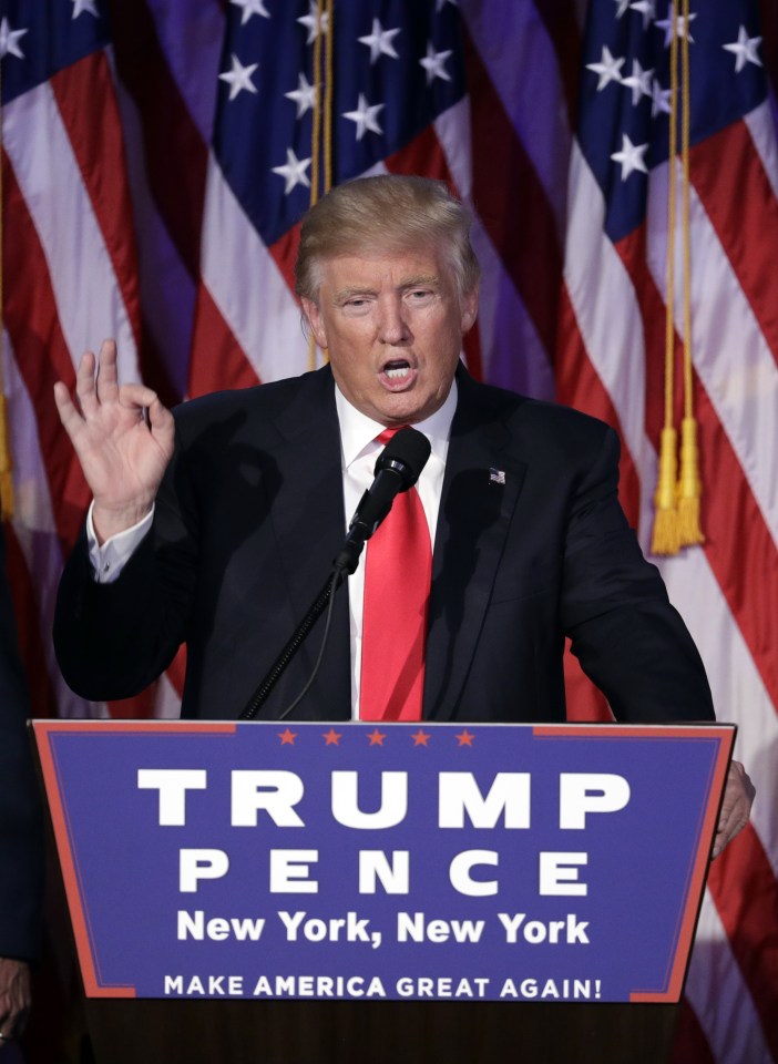 President-elect Donald Trump gives his acceptance speech during his election night rally