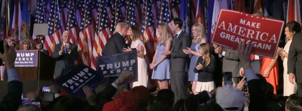 President elect Donald Trump kisses his wife and future first lady,