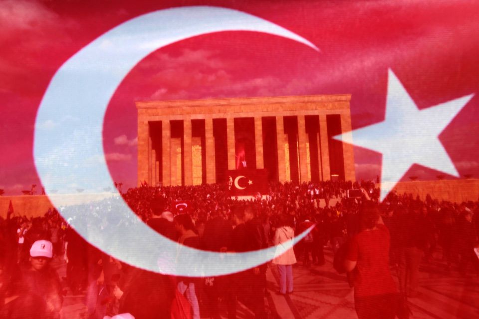 A picture taken through a Turkish flag s