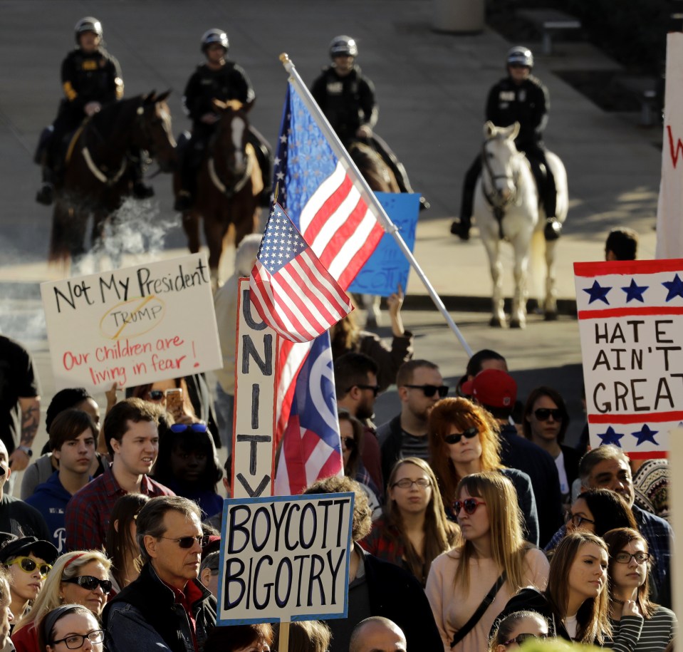 The people gathered around Trumps buildings across the country