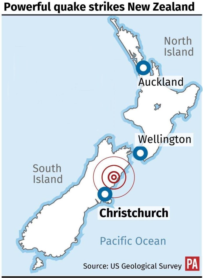 The earthquake occurred near Christchurch on the South Island