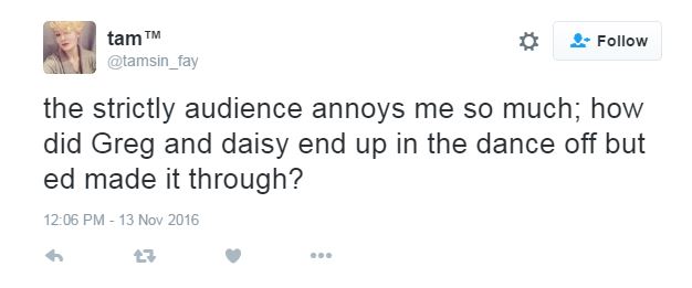A number of Twitter users were annoyed by their fellow viewers' voting