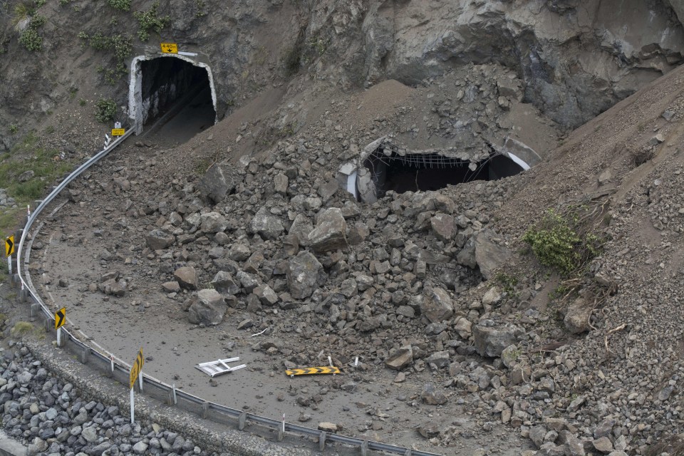 A state highway near Kaikoura, New Zealand is damaged after the powerful earthquake