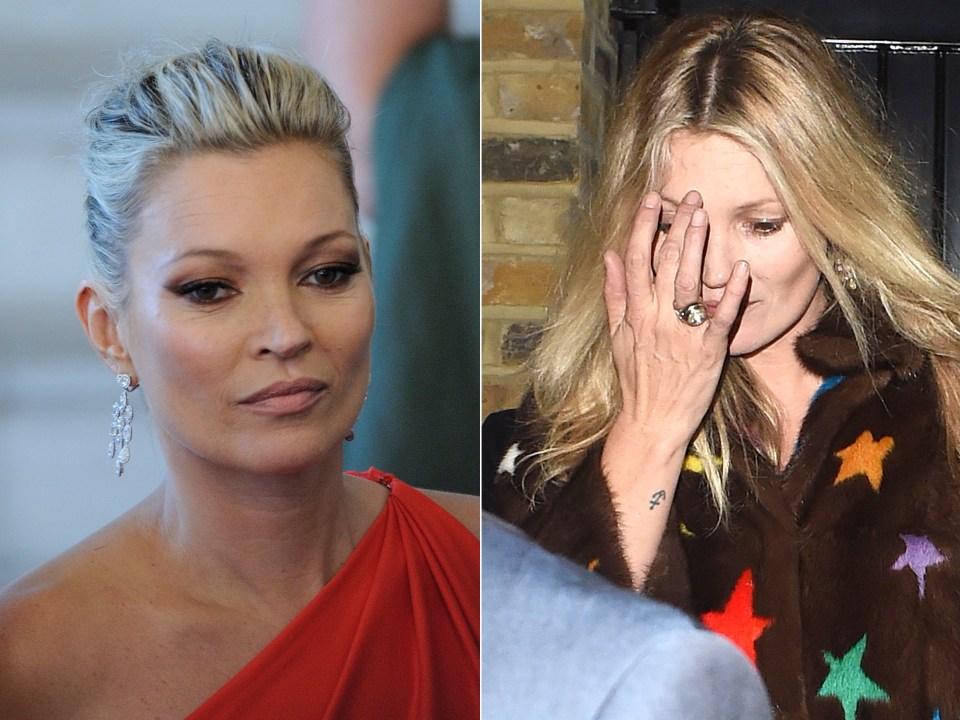  With her sharp cheekbones Kate Moss'  can easily put face age back to 40 but her hands are closer to the truth of 42