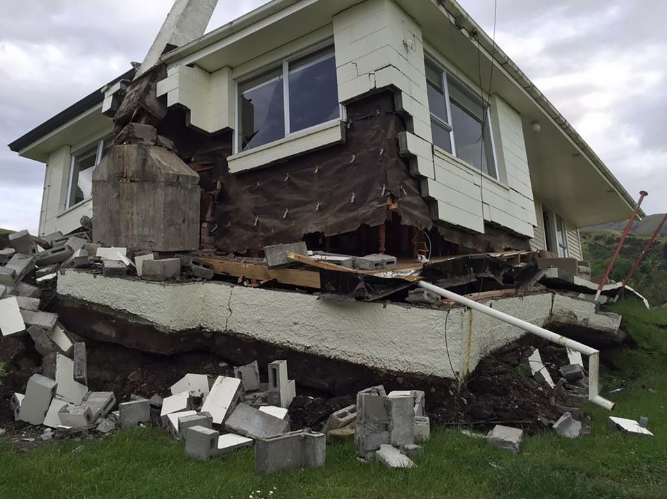 A house damaged by the earthquake it sits on the fault line at Bluff Station near Kaikoura