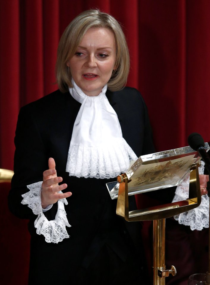 Liz Truss, Lord Chancellor and Secretary of State for Justice delivers a speech at the Lord Mayor's Banquet at the Guildhall, London