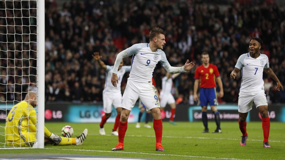 Jamie Vardy led the England celebrations to his goal with the Mannequin Challenge