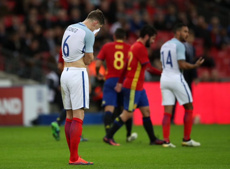 John Stones cannot believe it after Spain levels the scores deep into stoppage time
