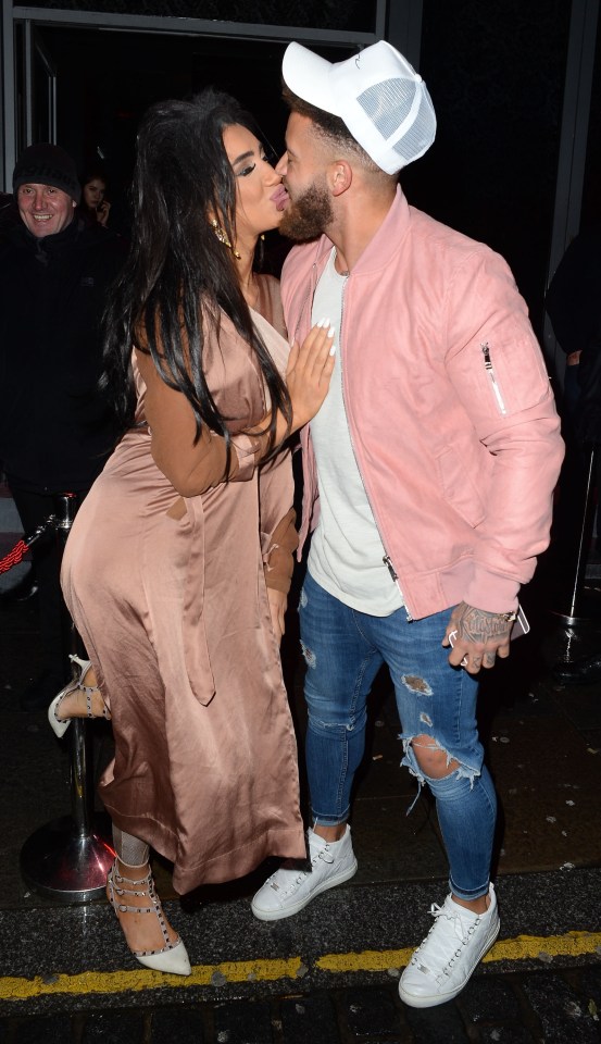 Ashley and Chloe puckered up as they headed to the club