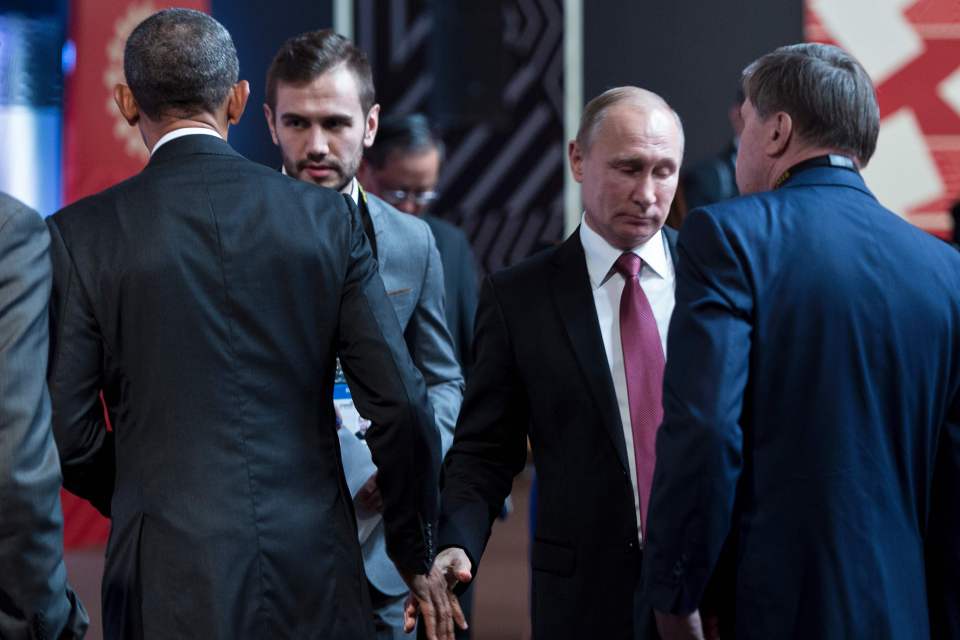 US President Barack Obama and Russia's leader Vladimir Putin exchanged a frosty greeting 