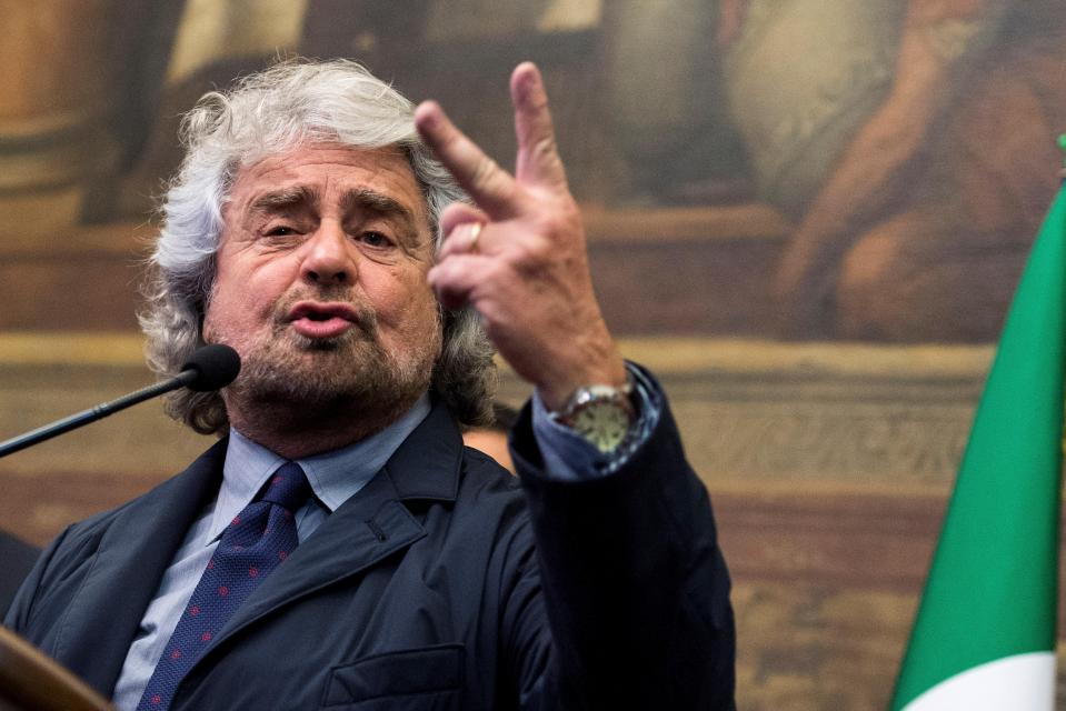 Class clown ... the Five Star Movement led by comedian Beppe Grillo, above, is using the referendum as an opportunity to kick the political class as a whole and the unelected Prime Minister in particular