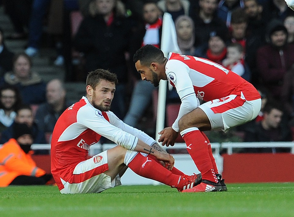 Mathieu Debuchy went off early in Arsenal's clash with Bournemouth at the weekend