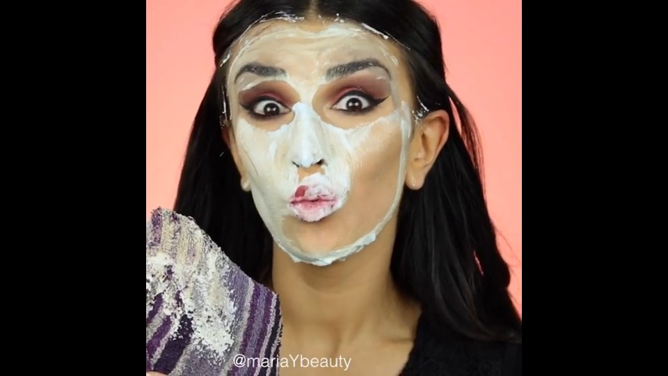 She then begins wiping off her make-up with a towel and said the 