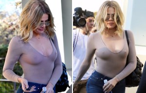 Khloe Kardashian flashes her nipples in nude bodysuit