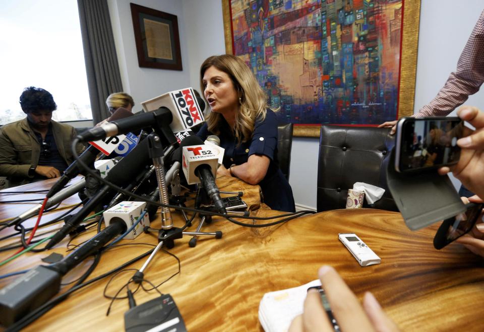 Lawyer Lisa Bloom, representing the woman accusing Republican presidential candidate Donald Trump of sexual misconduct in 1994, when she was 13 years old, speaks to media in Woodland Hills, California, U.S. November 2, 2016. REUTERS/Mario Anzuoni