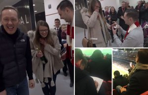 First they were doing homework and Facetiming their misses, now they're proposing at The Emirates